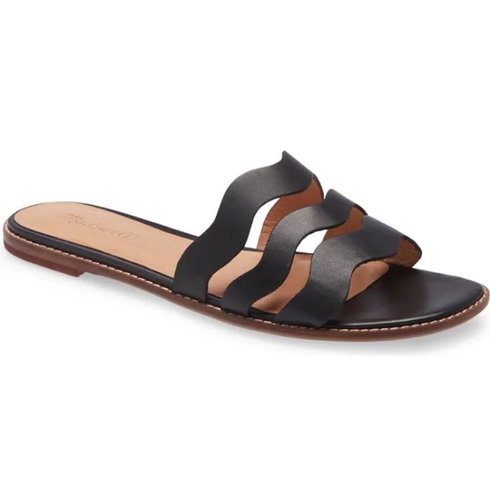 Madewell The Wave Slide Sandal In Vachetta Leather/ Black/ Size 9.5/ EUC